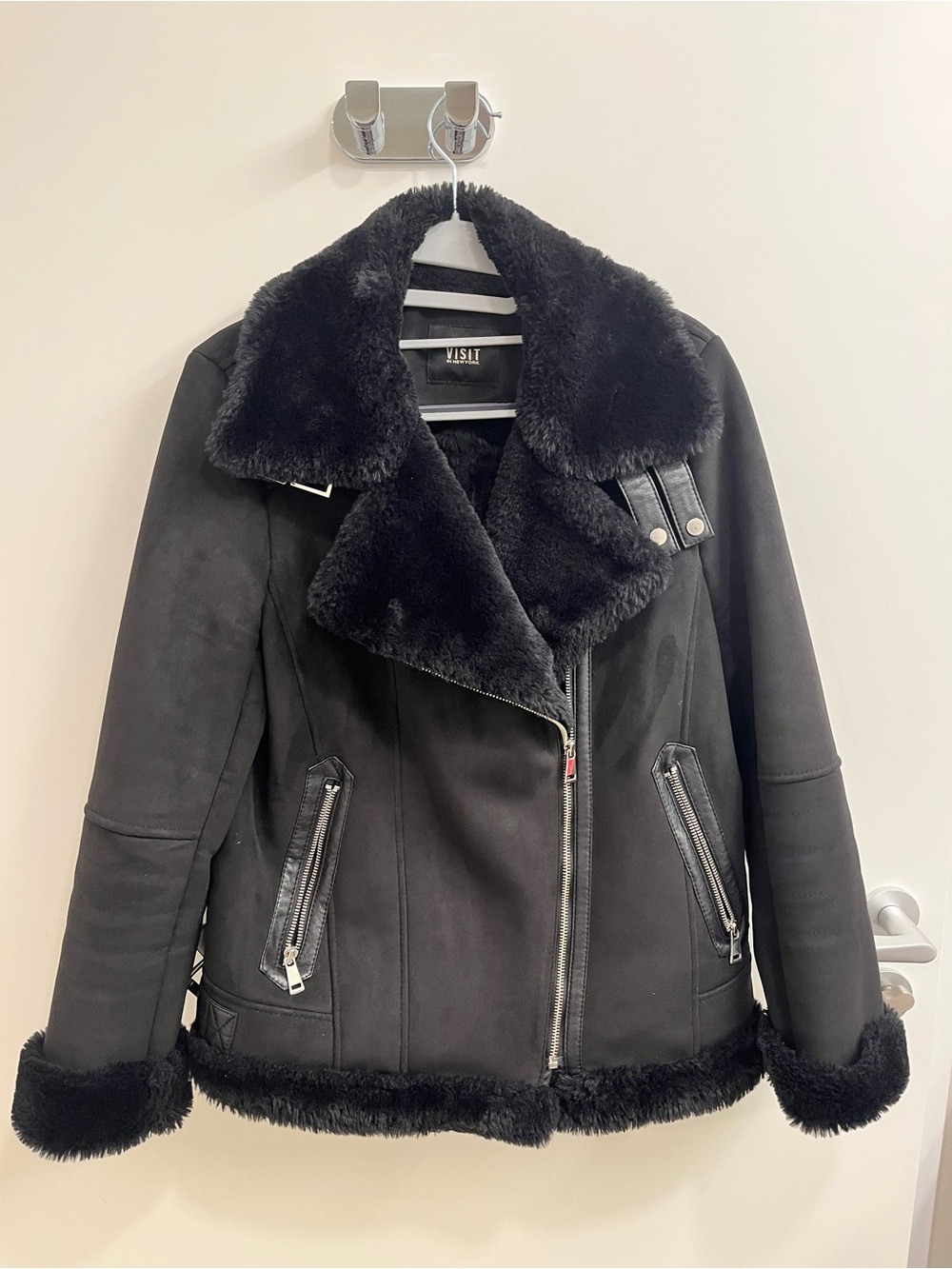Black Faux Shearling Moto Jacket